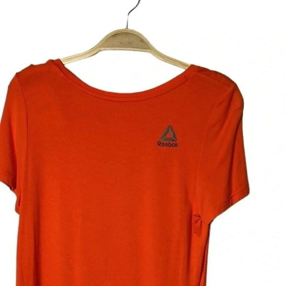 REEBOK. Orange activewear tee shirt . Logos ,scoop neckline , longer cap sleeve - Picture 5 of 7